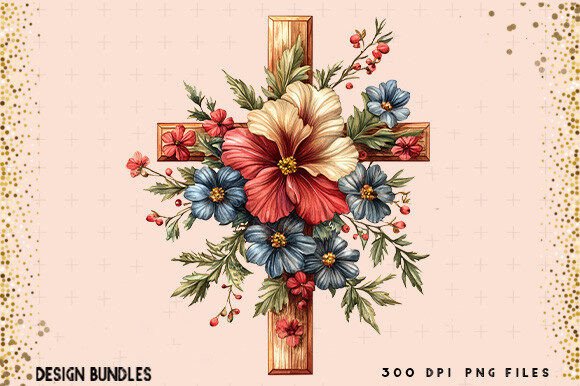 Christian Clipart Faith Floral Cross PNG Illustrations
