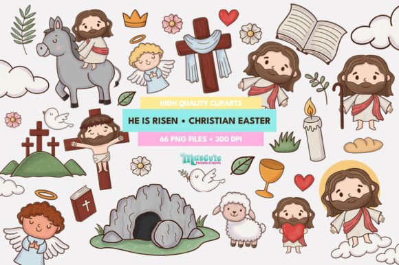 Christian Easter Clip Arts, He is Risen Illustrations