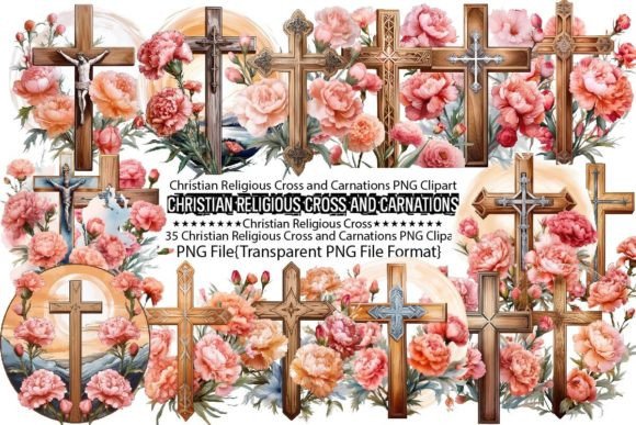 Christian Religious Cross and Carnations Print Templates