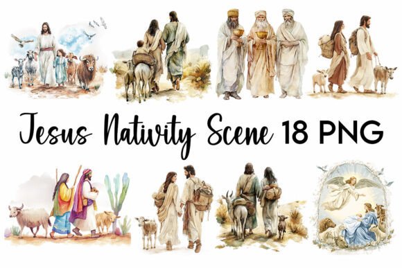 Christmas Nativity Scene Jesus PNG and Illustrations