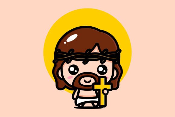 Cute Jesus Christ Carrying a Cross Illustrations