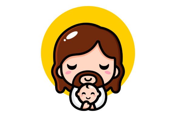 Cute Jesus Christ Hugging Baby Illustrations