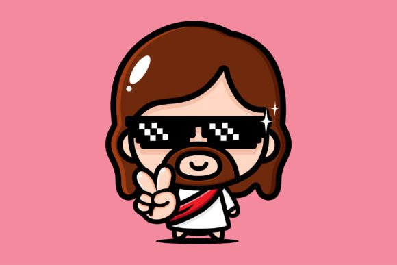 Cute Jesus Christ Wearing Glasses Illustrations