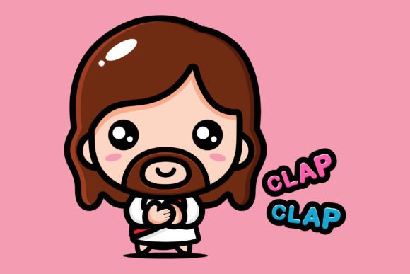 Cute Jesus Claps Hands Illustrations