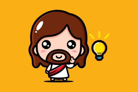 Cute Jesus Found an Idea Illustrations