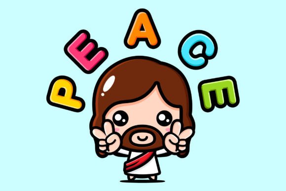 Cute Jesus Peaceful Finger Pose Illustrations