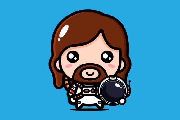Cute Jesus Wearing an Astronaut Suit Illustrations